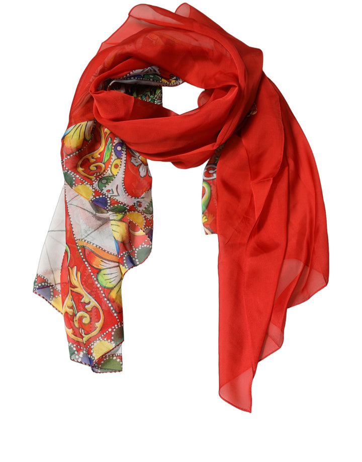 Dolce &amp; Gabbana Red Silk Historical Print Foulard Scarf
