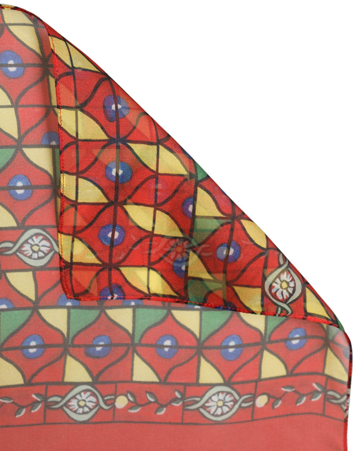 Dolce &amp; Gabbana Red Silk Geometric Print Shawl Stole Scarf