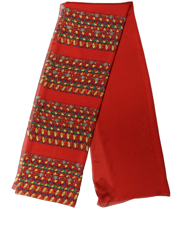 Dolce &amp; Gabbana Red Silk Geometric Print Shawl Stole Scarf