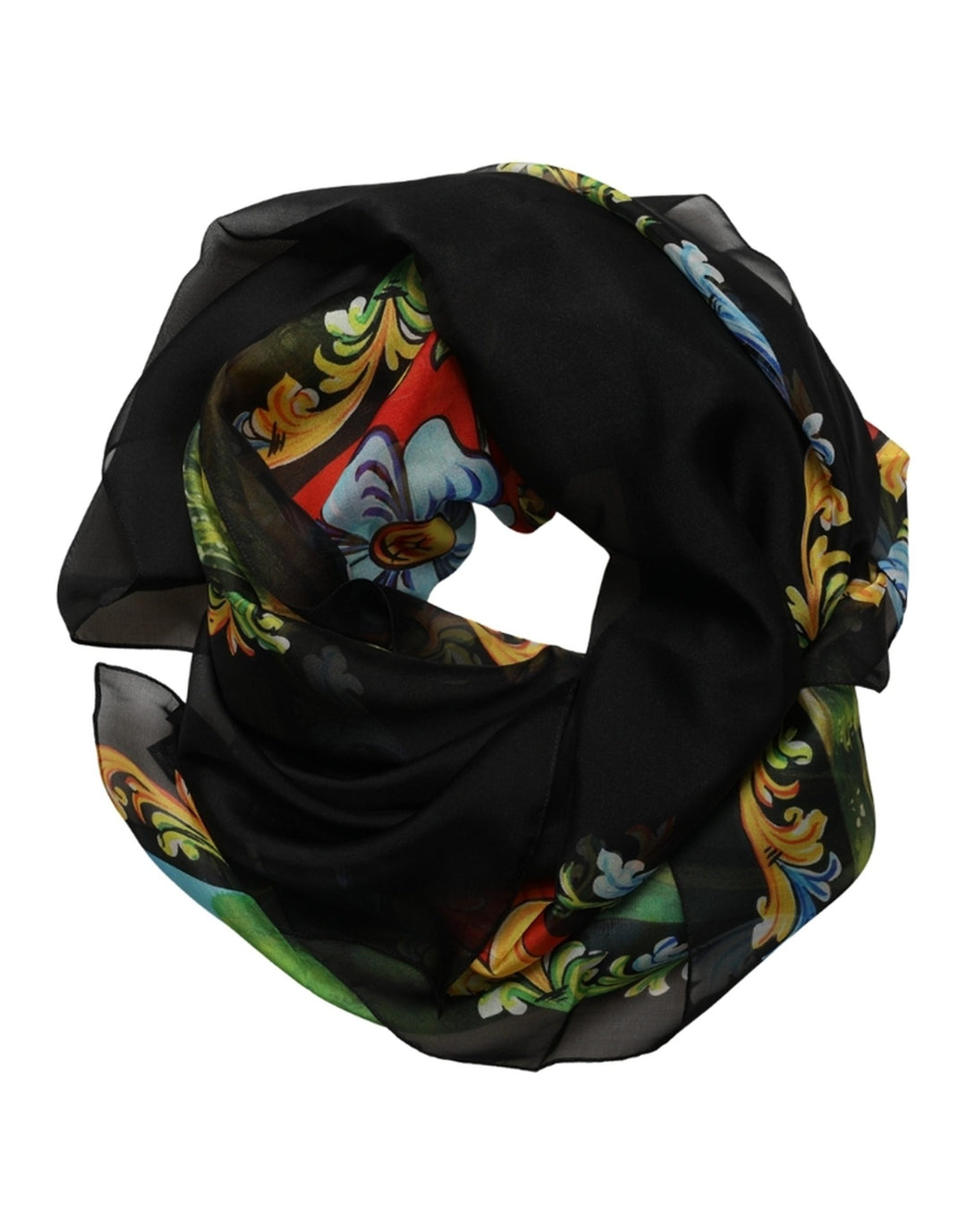 Dolce &amp; Gabbana Dark Gray Silk Scenery Print Foulard Scarf