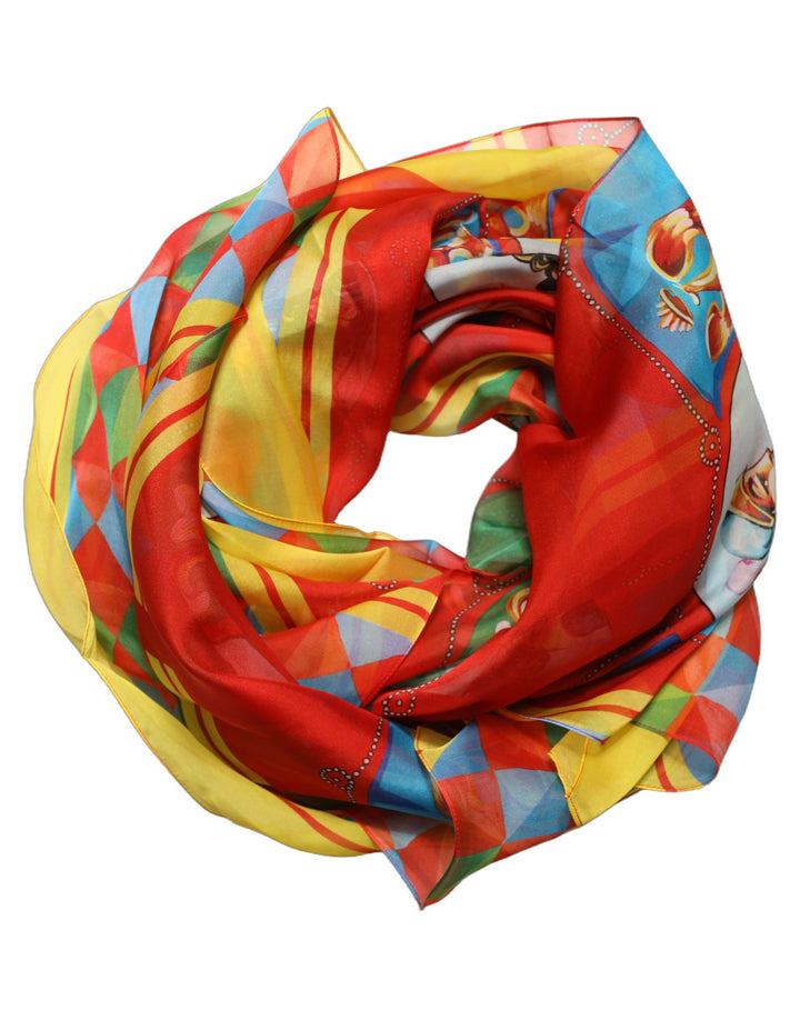 Dolce &amp; Gabbana Multicolor Silk Carretto Print Foulard Scarf