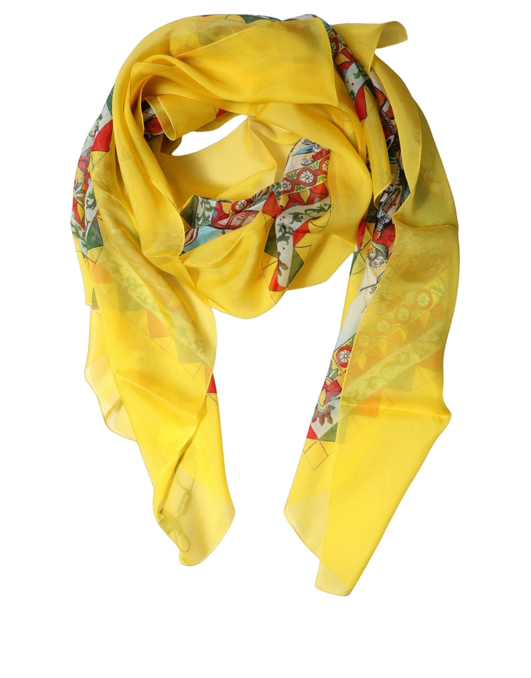 Dolce &amp; Gabbana Yellow Silk Printed Shawl Stole Scarf