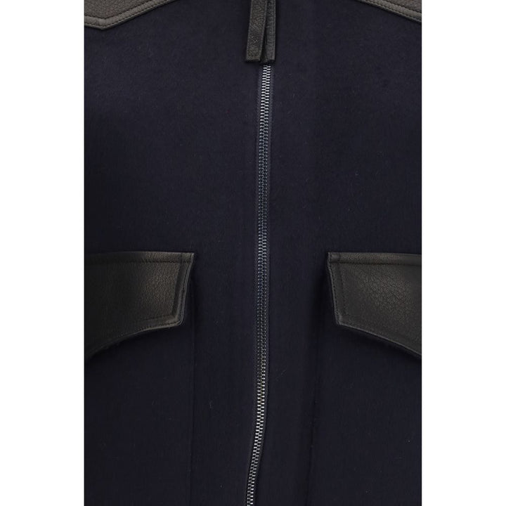 P.A.R.O.S.H. Blue Wool Oves Aries Leather Jacket