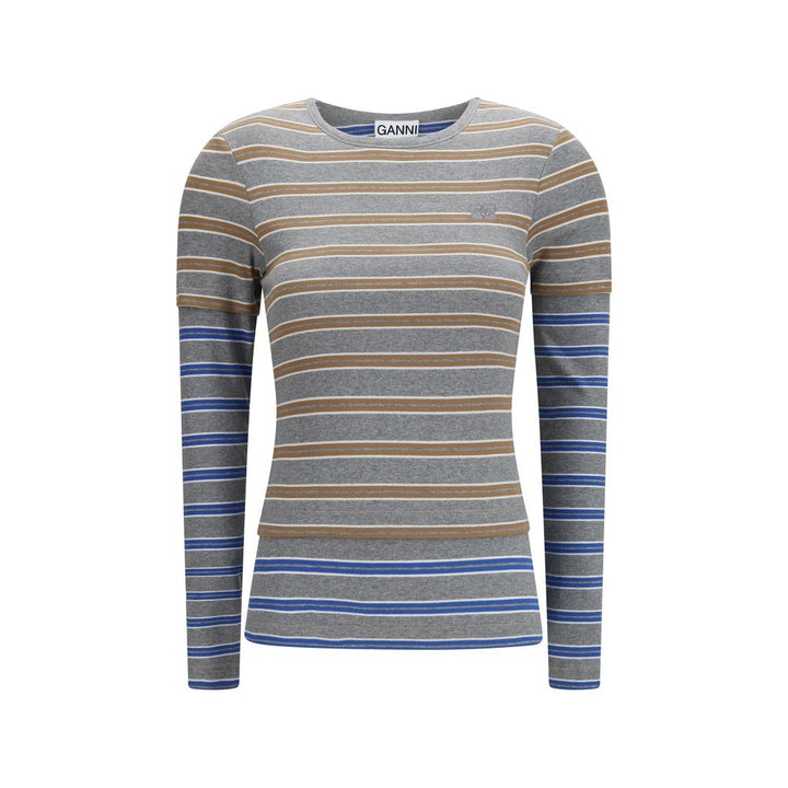 Ganni Gray Cotton Long Sleeve T-Shirt