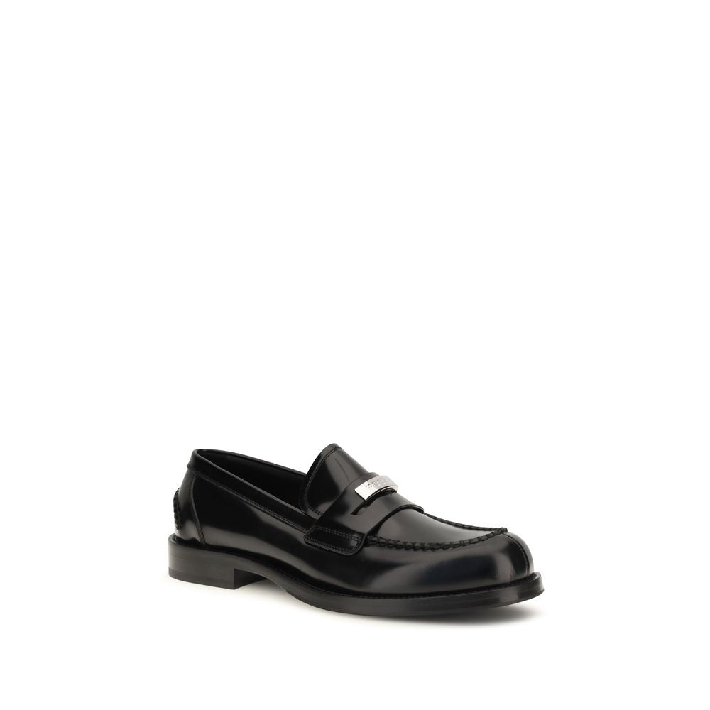 Dolce &amp; Gabbana Black Calf Leather Bos Taurus Slip-On Loafers