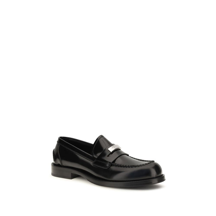 Dolce &amp; Gabbana Black Calf Leather Bos Taurus Slip-On Loafers