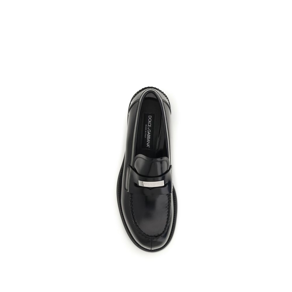 Dolce &amp; Gabbana Black Calf Leather Bos Taurus Slip-On Loafers