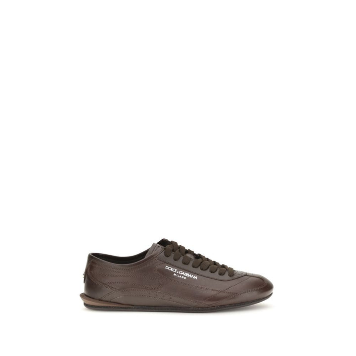 Dolce &amp; Gabbana Brown Calf Leather Bos Taurus Low Top Sneakers
