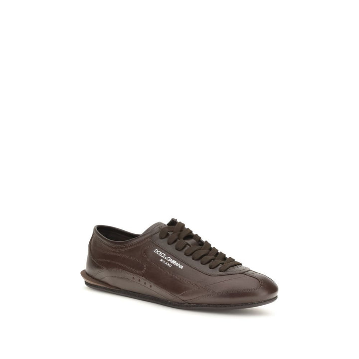 Dolce &amp; Gabbana Brown Calf Leather Bos Taurus Low Top Sneakers