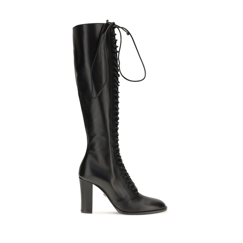 Dolce &amp; Gabbana Black Calf Leather Bos Taurus Lace-Up Boots