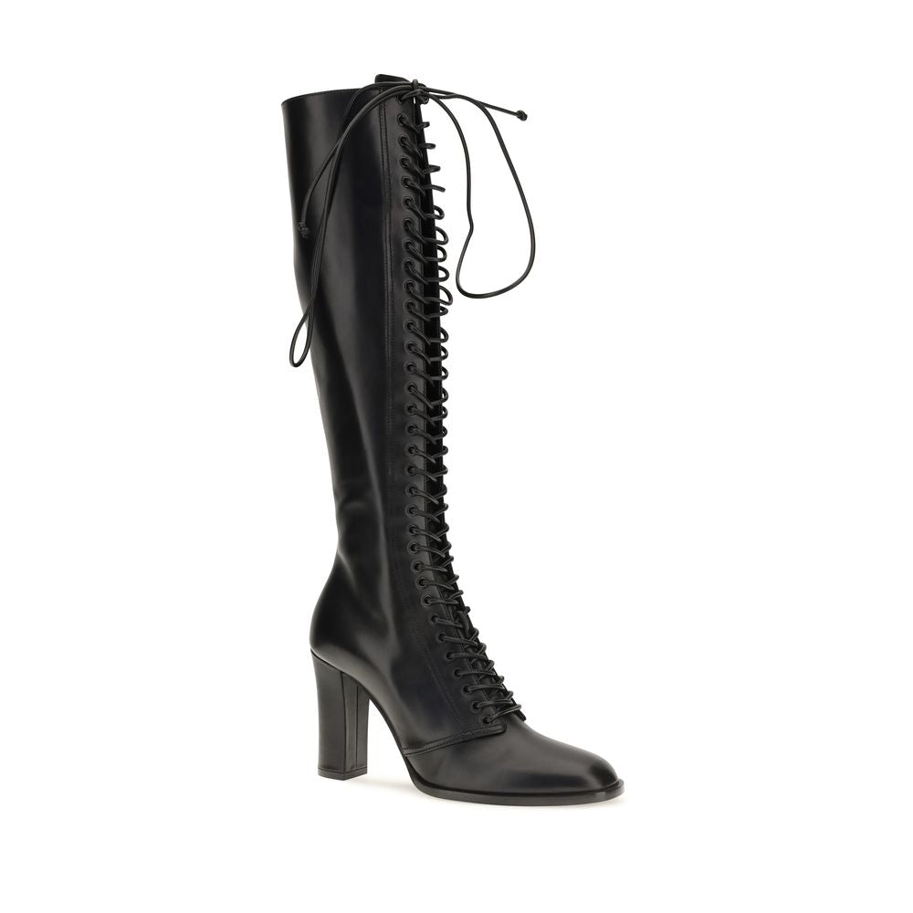 Dolce &amp; Gabbana Black Calf Leather Bos Taurus Lace-Up Boots