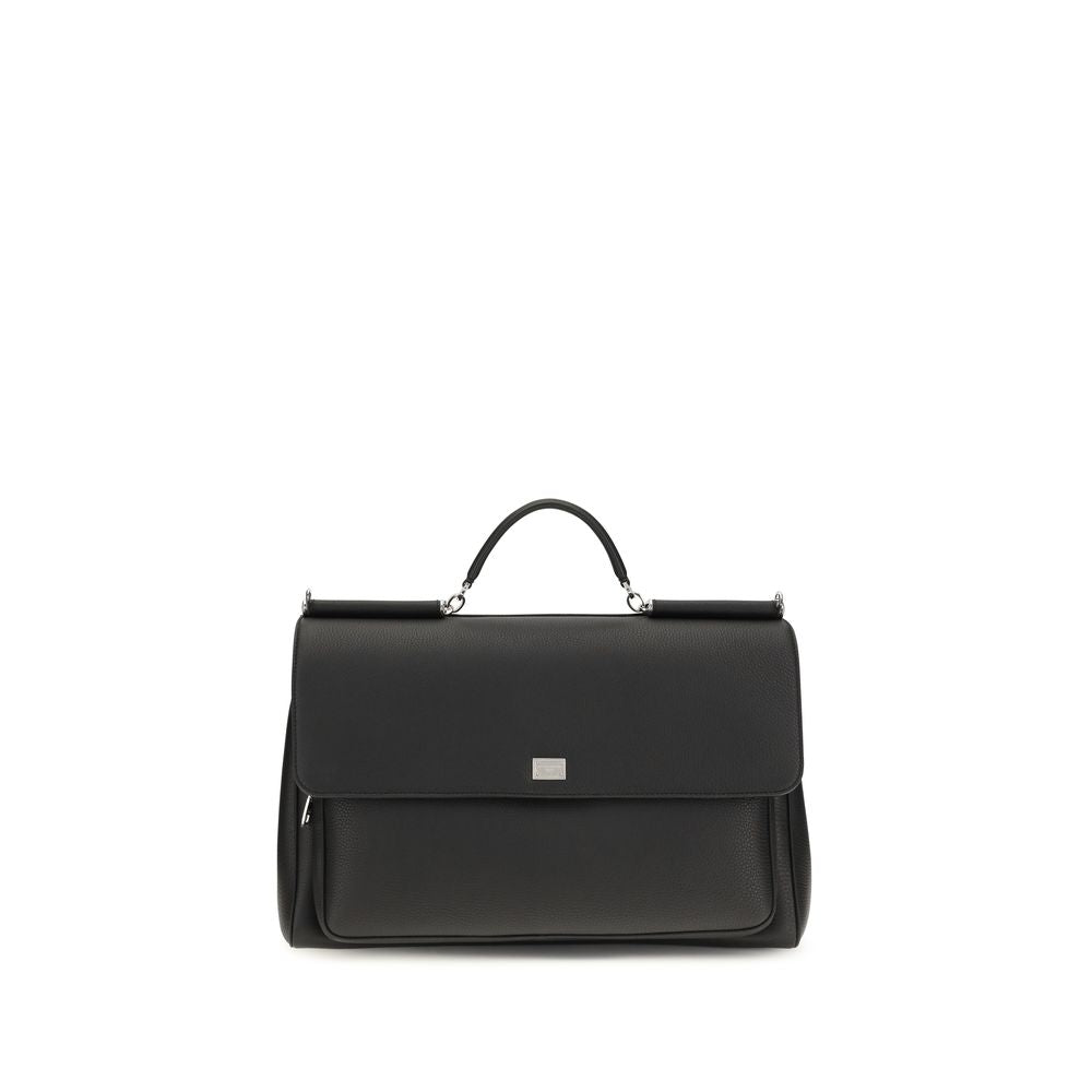 Dolce &amp; Gabbana Black Calf Leather Bos Taurus Handbag