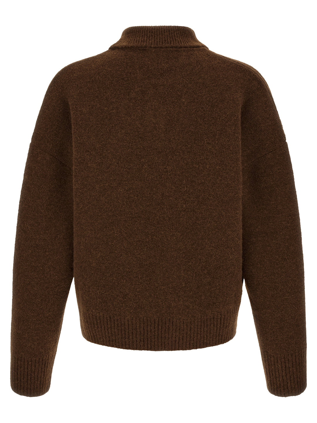 Ami Paris Brown Alpaca Leather Polo Shirt