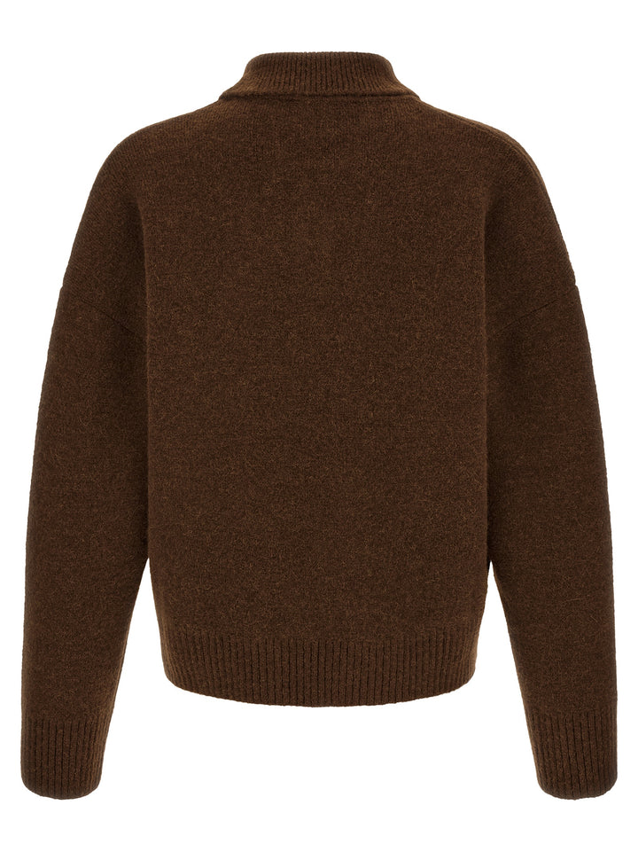 Ami Paris Brown Alpaca Leather Polo Shirt