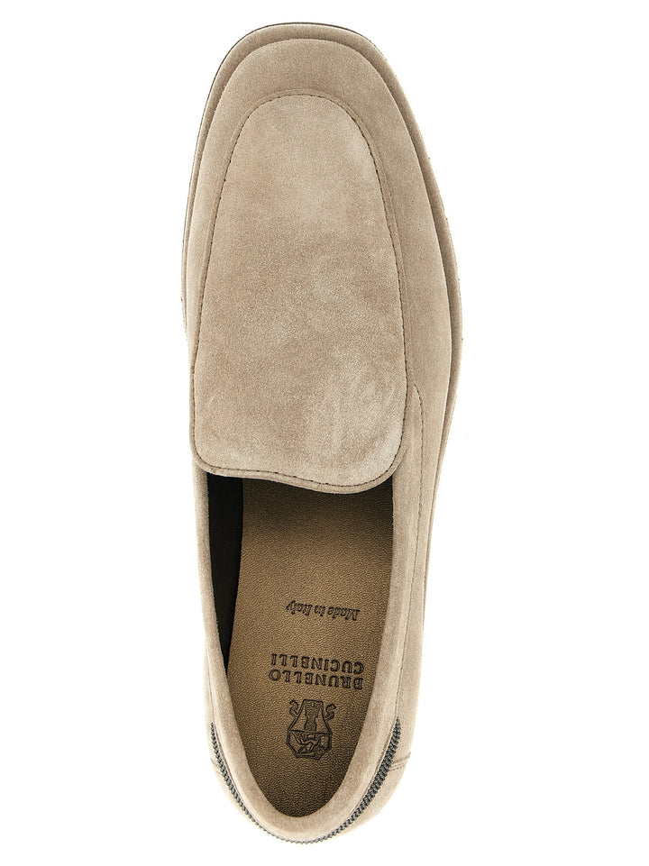 Brunello Cucinelli Beige Calfskin Slip-On Loafers