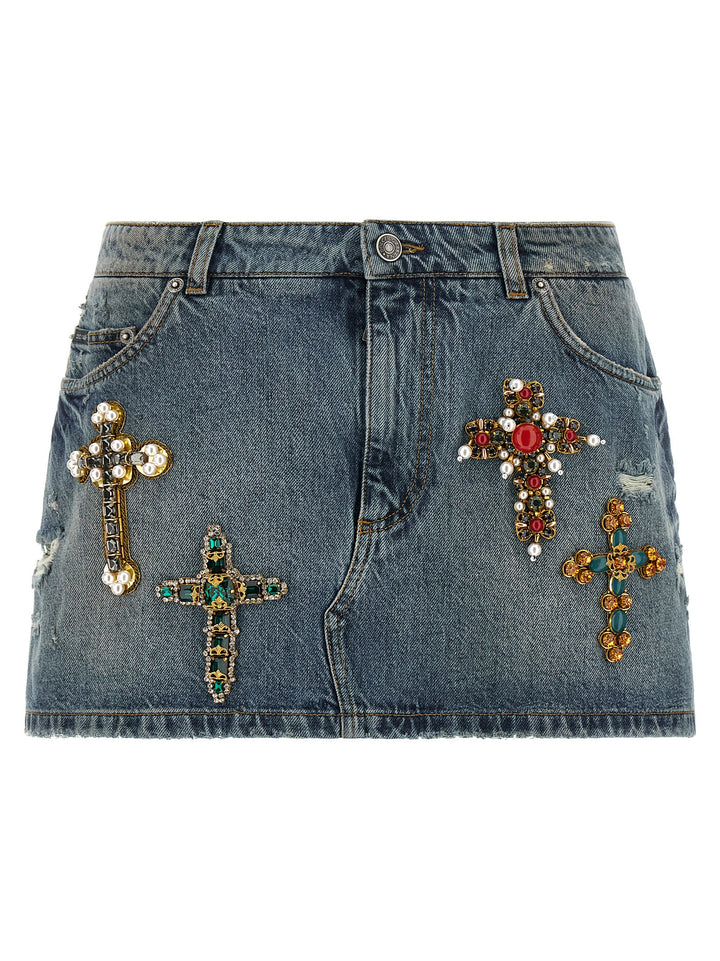 Dolce &amp; Gabbana Blue Cotton Long Skirt