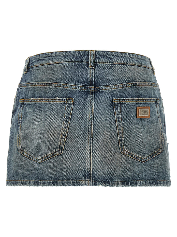 Dolce &amp; Gabbana Blue Cotton Long Skirt