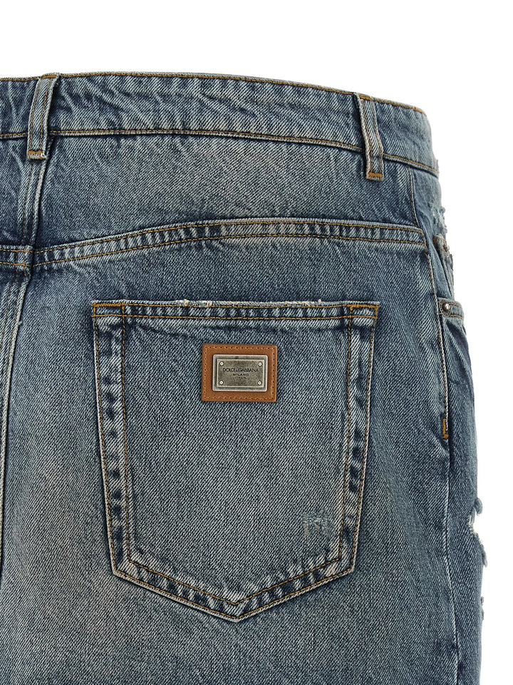 Dolce &amp; Gabbana Blue Cotton Long Skirt