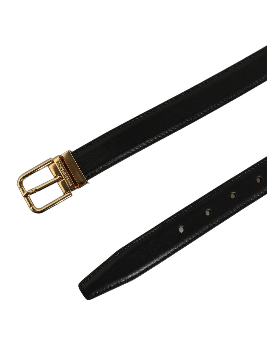 Dolce &amp; Gabbana Black Classic Leather Gold Tone Buckle Belt