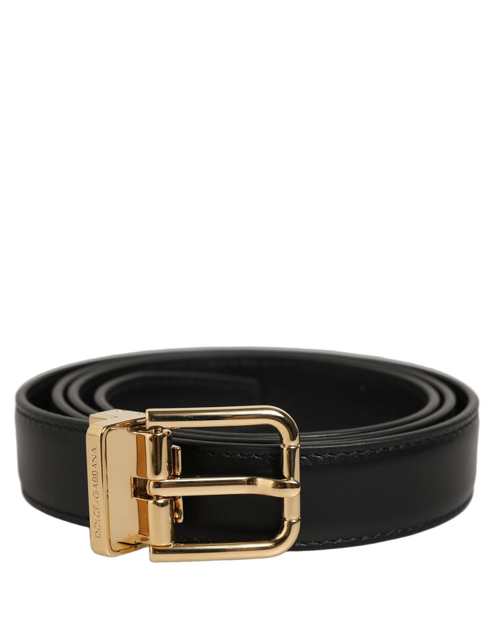 Dolce &amp; Gabbana Black Classic Leather Gold Tone Buckle Belt