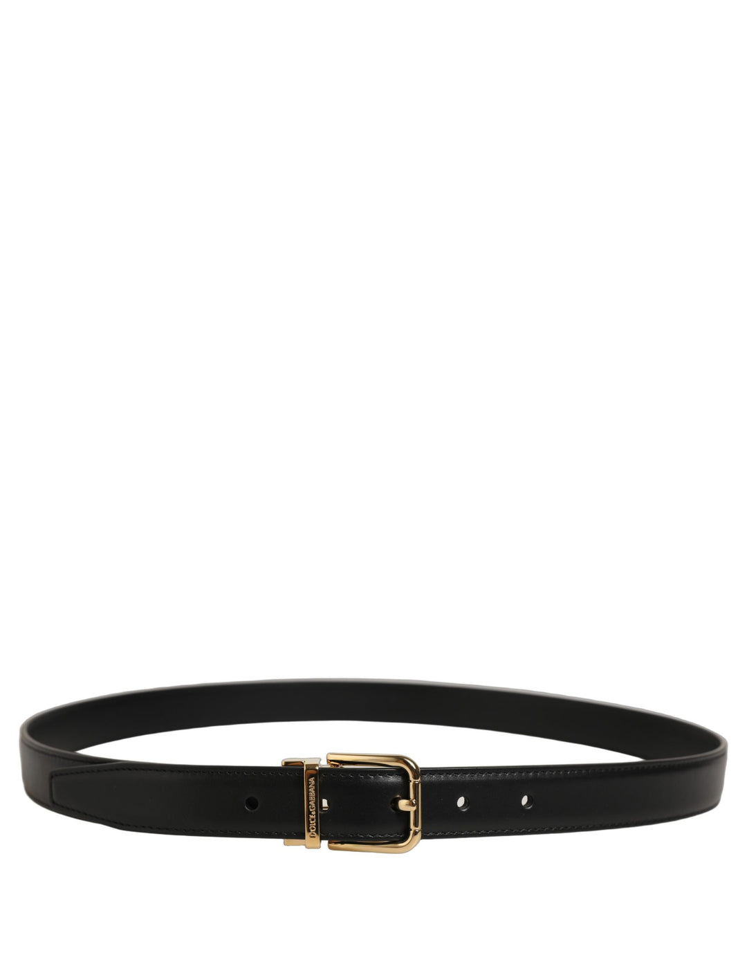 Dolce &amp; Gabbana Black Classic Leather Gold Tone Buckle Belt