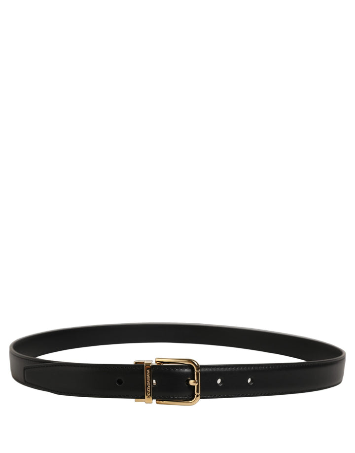 Dolce &amp; Gabbana Black Classic Leather Gold Tone Buckle Belt