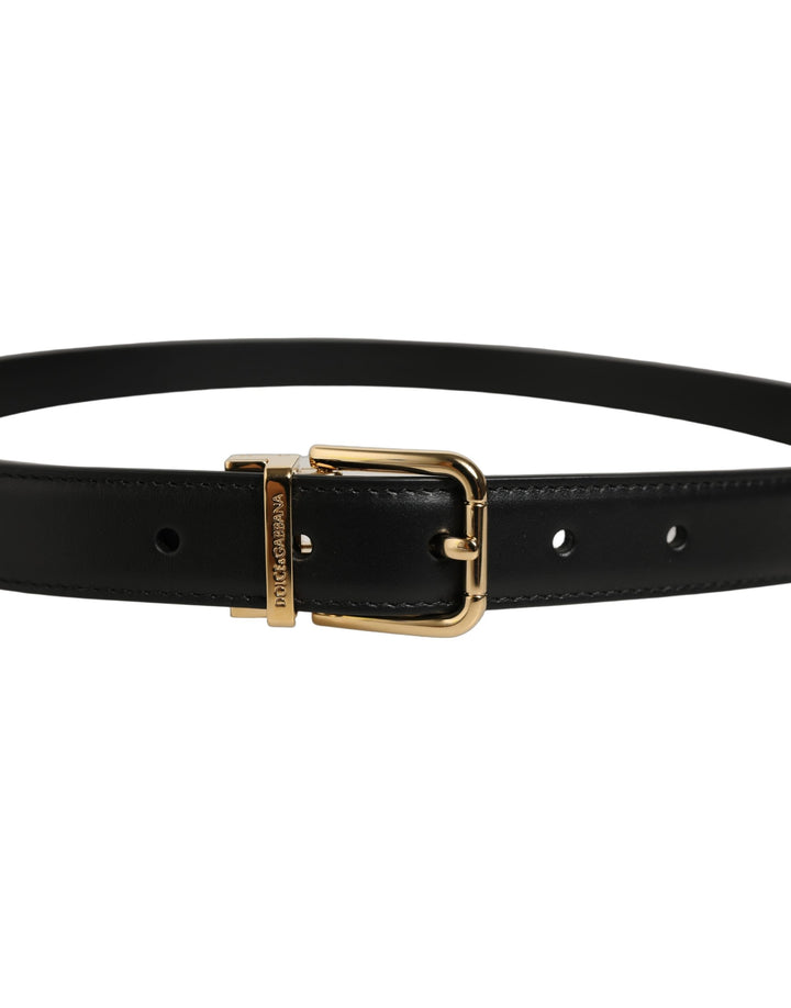 Dolce &amp; Gabbana Black Classic Leather Gold Tone Buckle Belt