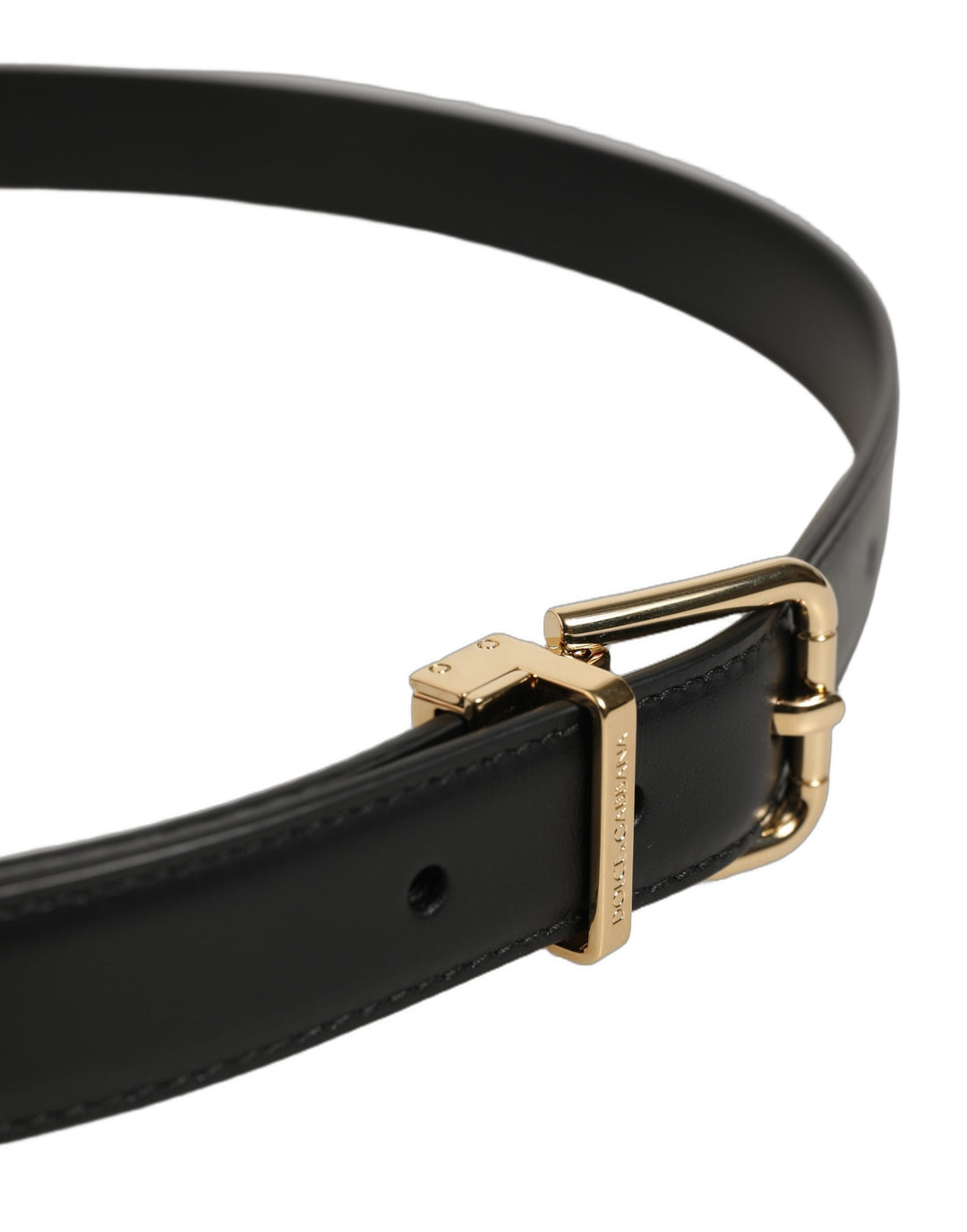 Dolce &amp; Gabbana Black Classic Leather Gold Tone Buckle Belt