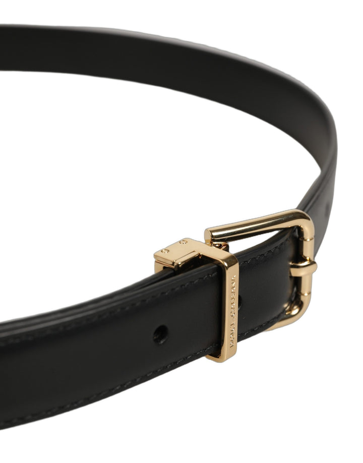 Dolce &amp; Gabbana Black Classic Leather Gold Tone Buckle Belt