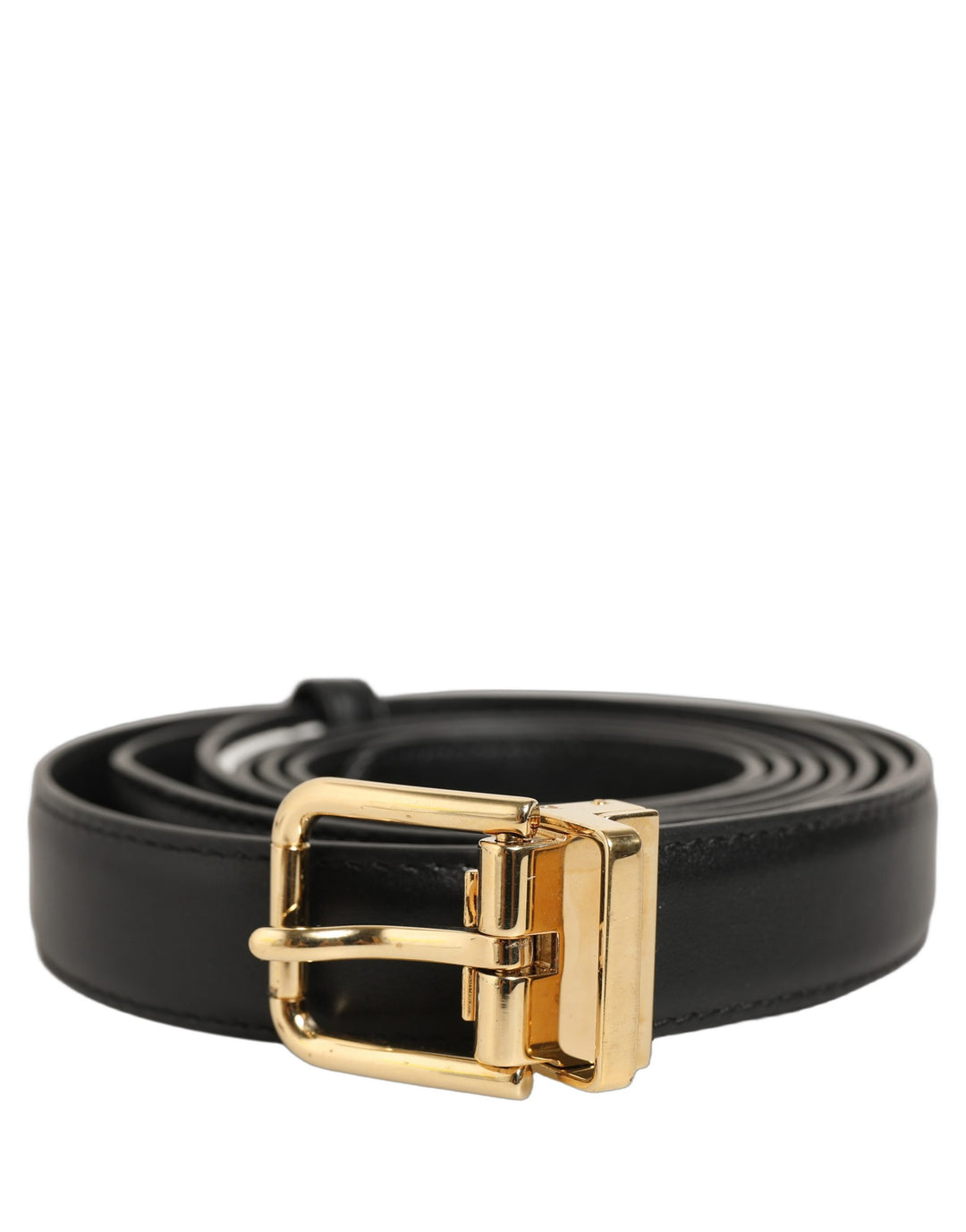 Dolce &amp; Gabbana Black Leather Double Wrap Metal Buckle Belt