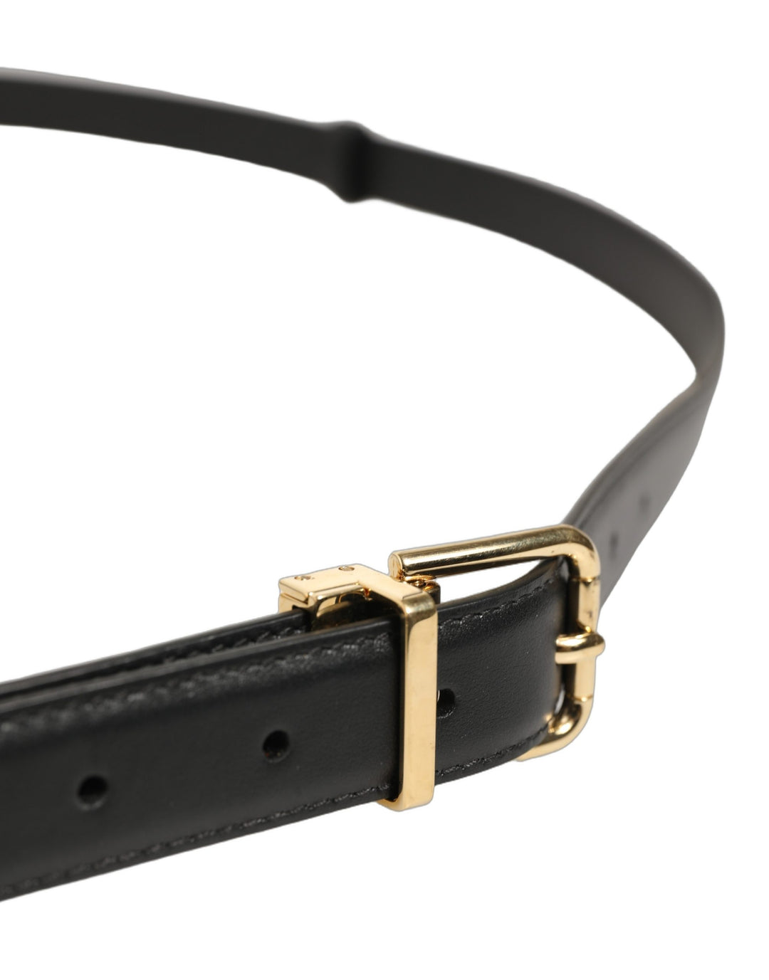 Dolce &amp; Gabbana Black Leather Double Wrap Metal Buckle Belt