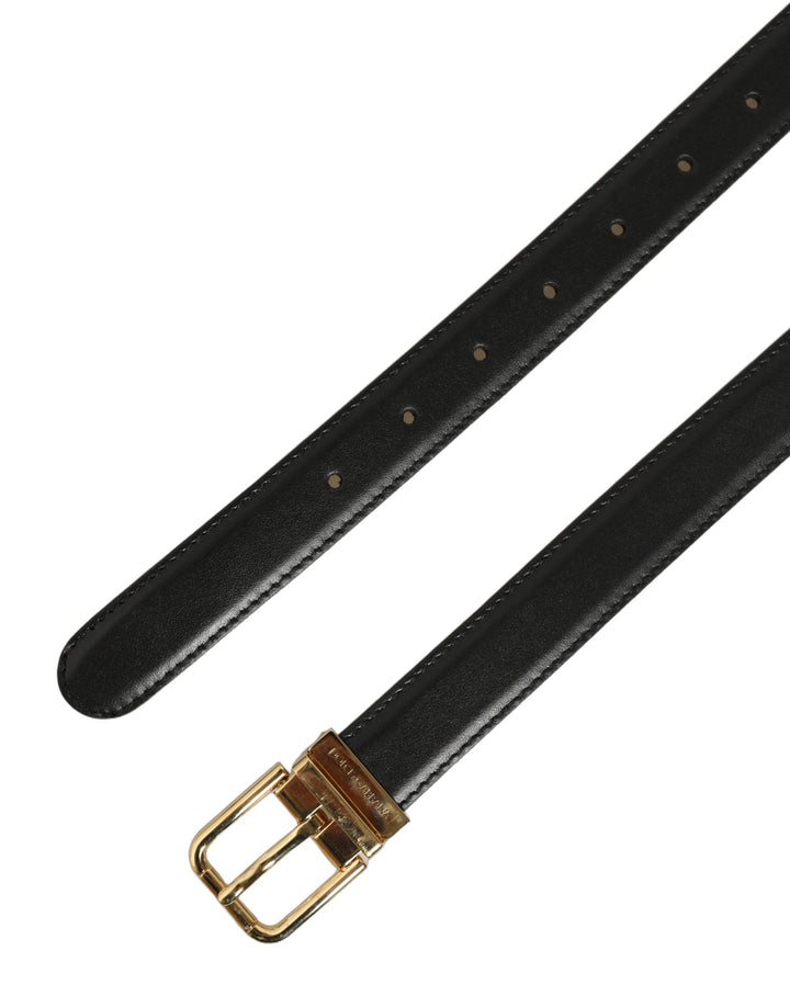 Dolce &amp; Gabbana Black Leather Double Wrap Metal Buckle Belt