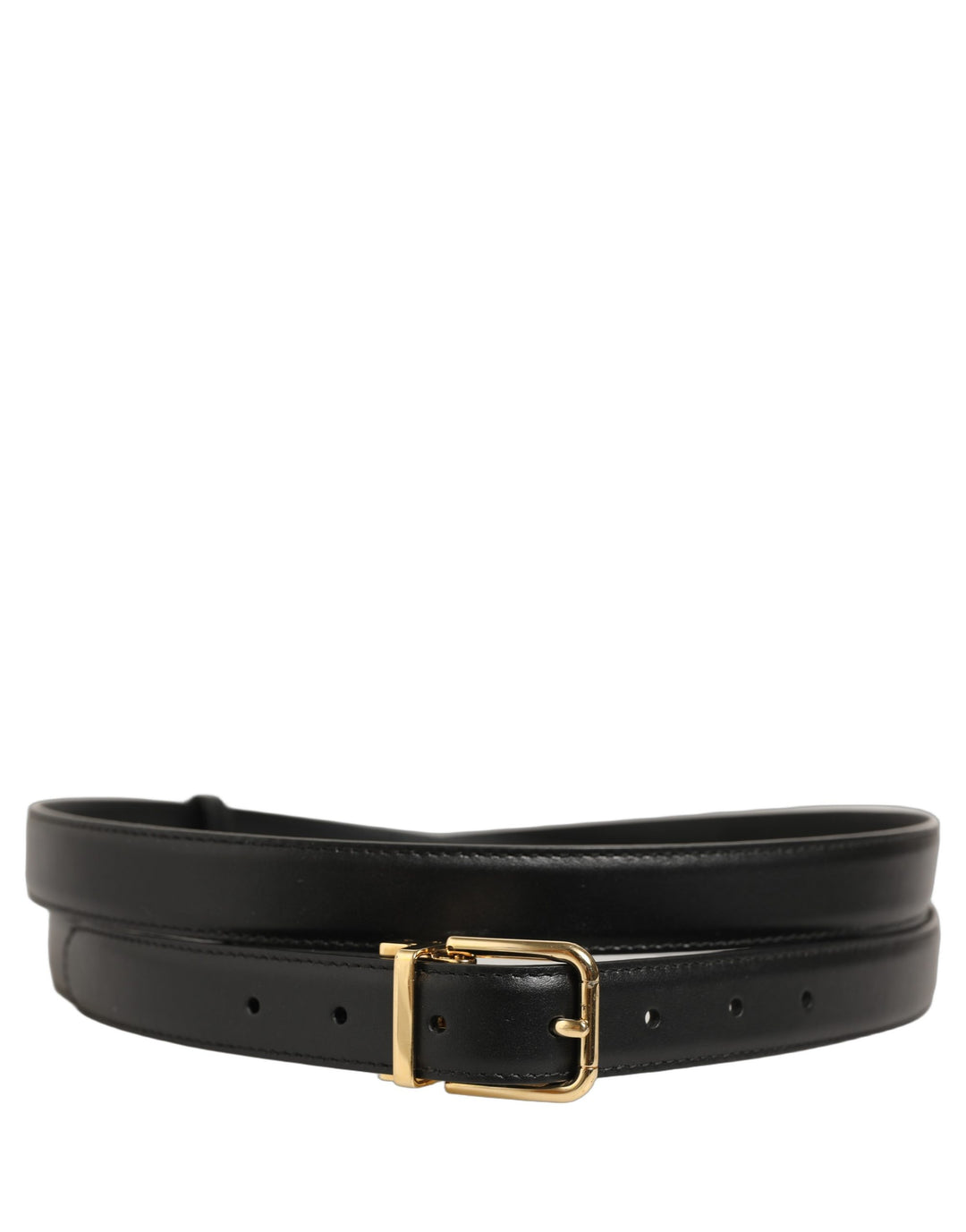 Dolce &amp; Gabbana Black Leather Double Wrap Metal Buckle Belt