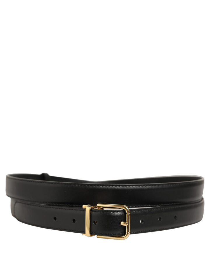 Dolce &amp; Gabbana Black Leather Double Wrap Metal Buckle Belt