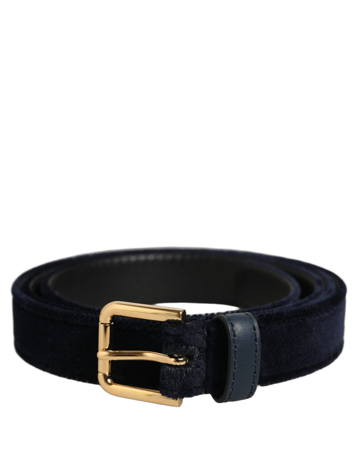 Dolce &amp; Gabbana Dark Blue Velvet Gold Tone Metal Buckle Belt