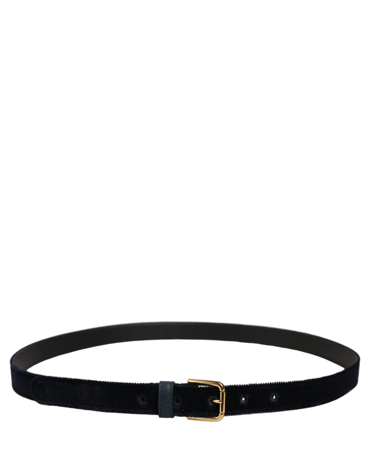 Dolce &amp; Gabbana Dark Blue Velvet Gold Tone Metal Buckle Belt