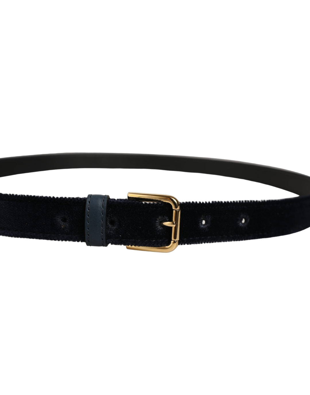Dolce &amp; Gabbana Dark Blue Velvet Gold Tone Metal Buckle Belt