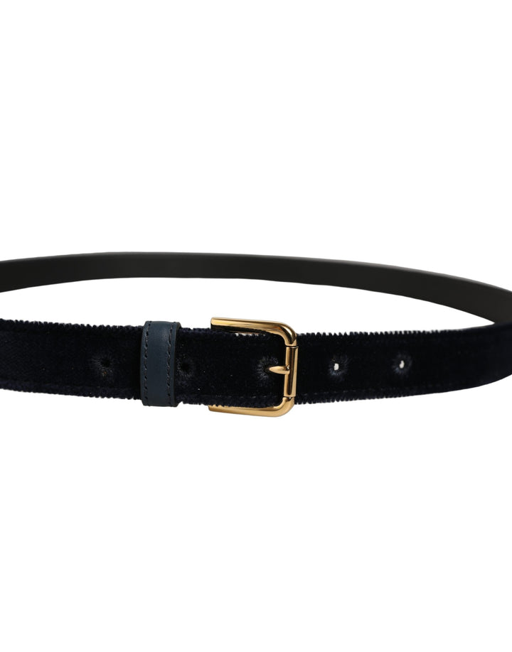 Dolce &amp; Gabbana Dark Blue Velvet Gold Tone Metal Buckle Belt
