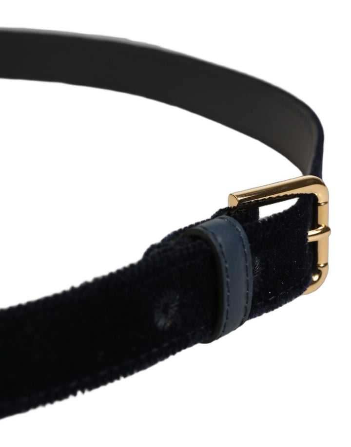 Dolce &amp; Gabbana Dark Blue Velvet Gold Tone Metal Buckle Belt