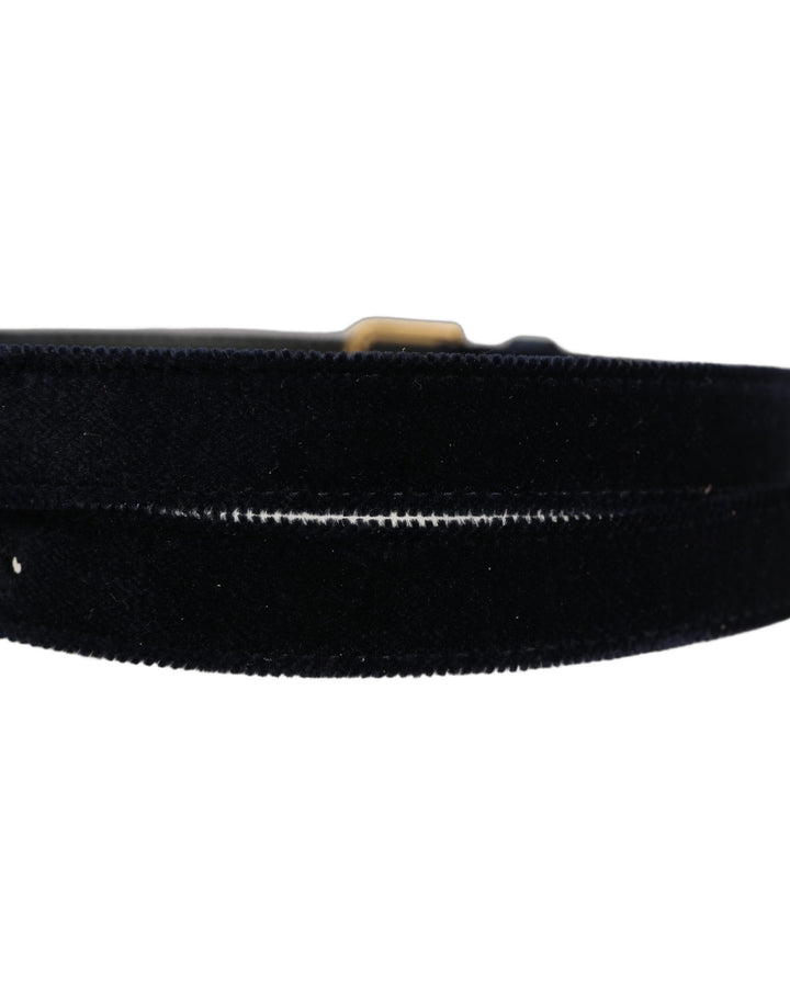 Dolce &amp; Gabbana Dark Blue Velvet Gold Tone Metal Buckle Belt