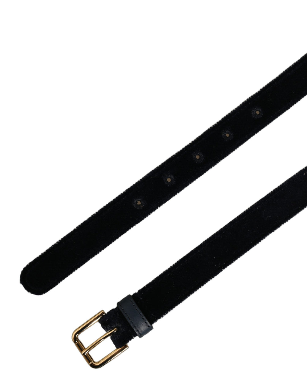 Dolce &amp; Gabbana Dark Blue Velvet Gold Tone Metal Buckle Belt