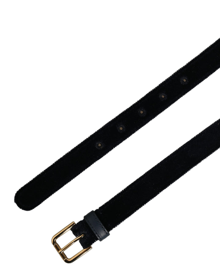 Dolce &amp; Gabbana Dark Blue Velvet Gold Tone Metal Buckle Belt