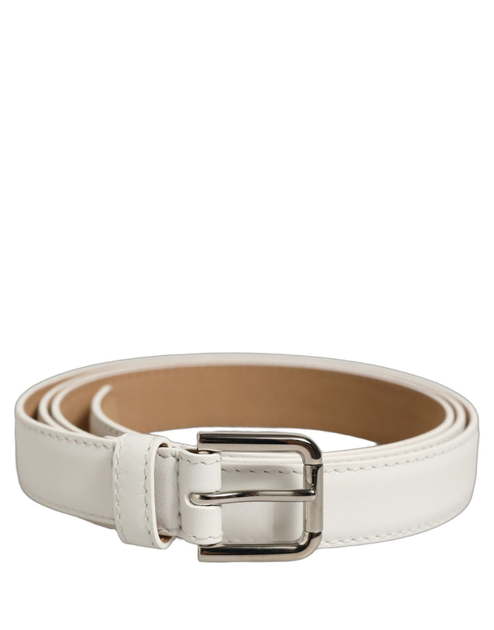Dolce &amp; Gabbana White Leather Silver Tone Metal Buckle Belt