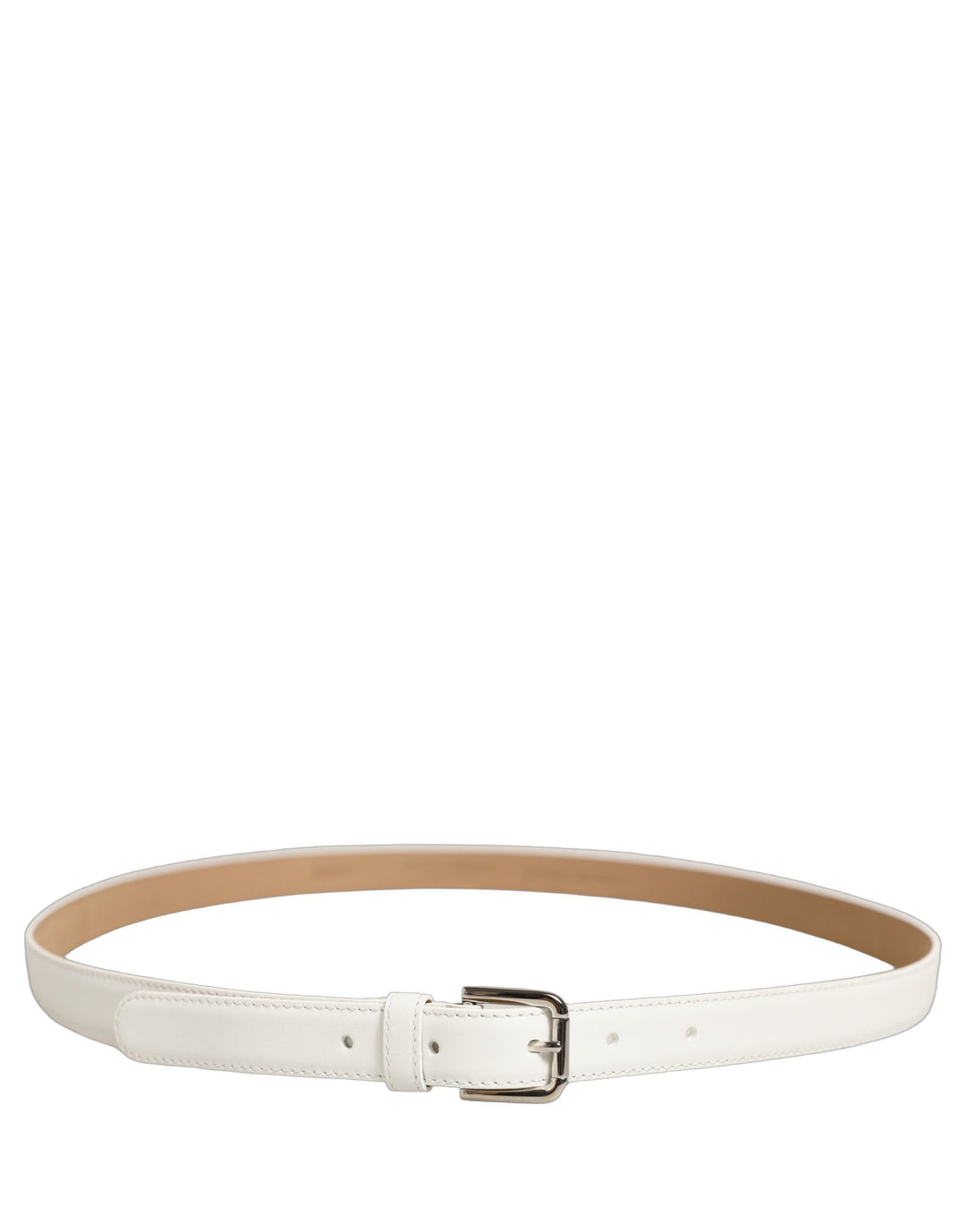 Dolce &amp; Gabbana White Leather Silver Tone Metal Buckle Belt