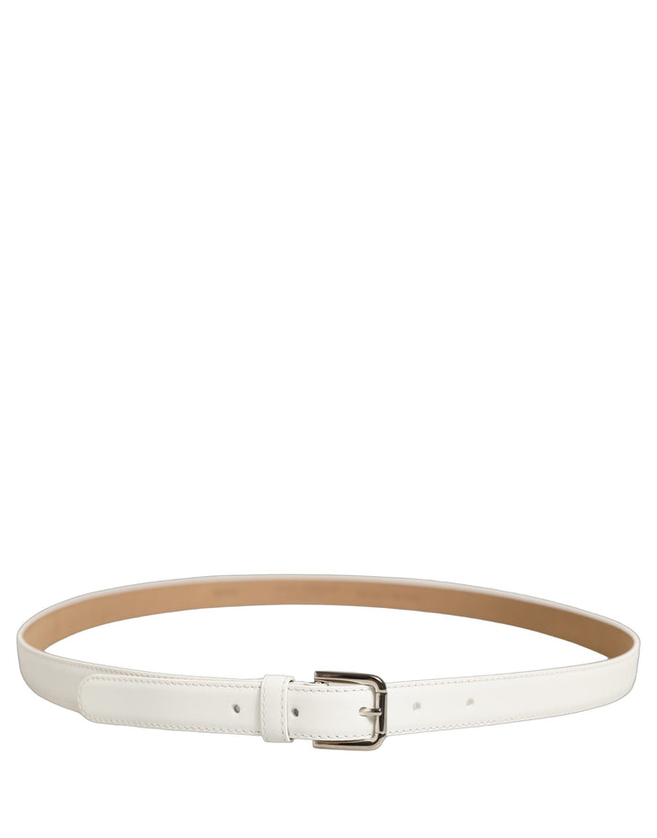 Dolce &amp; Gabbana White Leather Silver Tone Metal Buckle Belt