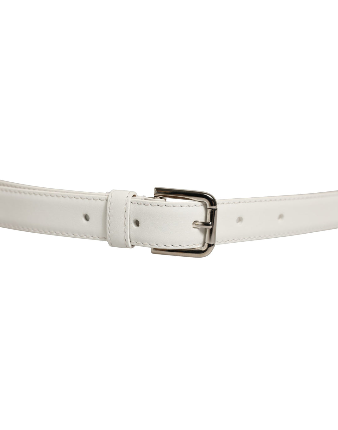 Dolce &amp; Gabbana White Leather Silver Tone Metal Buckle Belt