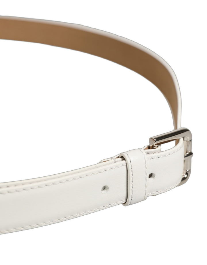 Dolce &amp; Gabbana White Leather Silver Tone Metal Buckle Belt