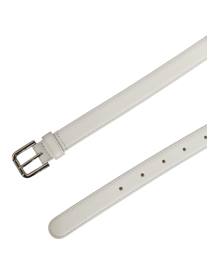 Dolce &amp; Gabbana White Leather Silver Tone Metal Buckle Belt
