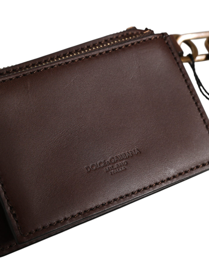 Dolce &amp; Gabbana Brown Leather Logo Embossed Key Chain Coin Purse Wallet