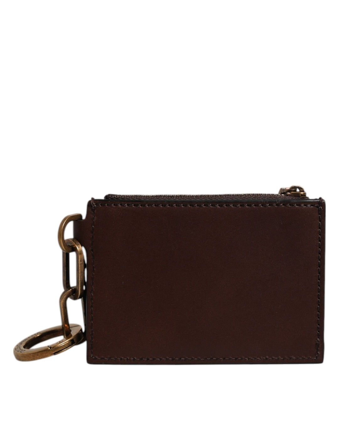 Dolce &amp; Gabbana Brown Leather Logo Embossed Key Chain Coin Purse Wallet